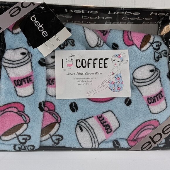 Bebe Junior Plush Shower Wrap Size S/M 3-7 with Headband Coffee Gift Set New - Picture 1 of 9